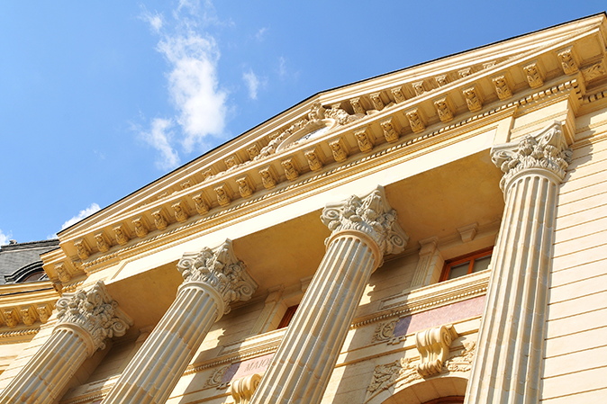 Architecture of old building with columns in the United Kindgom 