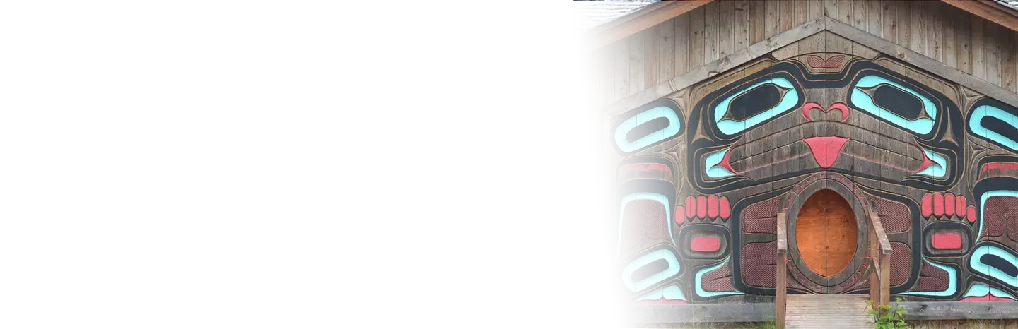 The exterior of a clan house at Potlatch Totem Park in Ketchikan Alaska